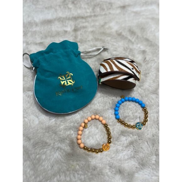 Rustic Cuff 3 bracelet round beaded stretch and cow print bracelet - Picture 2 of 7